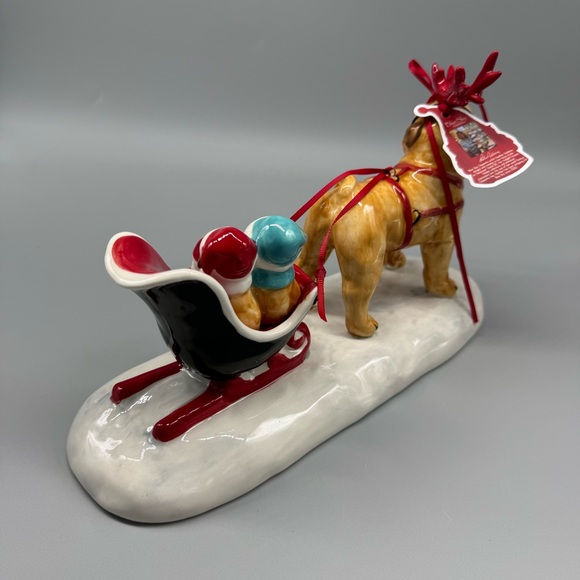 NWT Blue Sky Clayworks Christmas Dog Pug Reindeer Pulling Sleigh Ceramic Figure - Picture 10 of 11